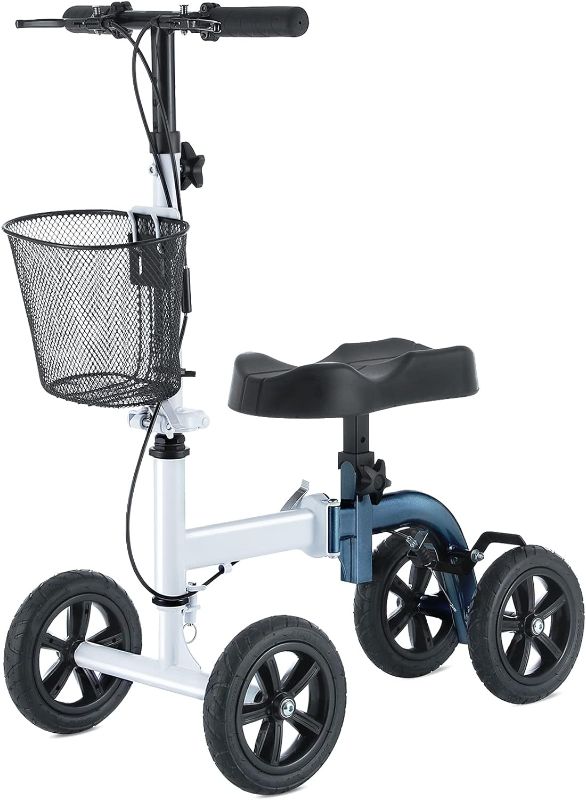 Photo 1 of Knee Scooter,All-Terrain Foldable Knee Scooter Walker Economical Knee Scooters for Foot Injuries Best Crutches Alternative (White+Blue)
