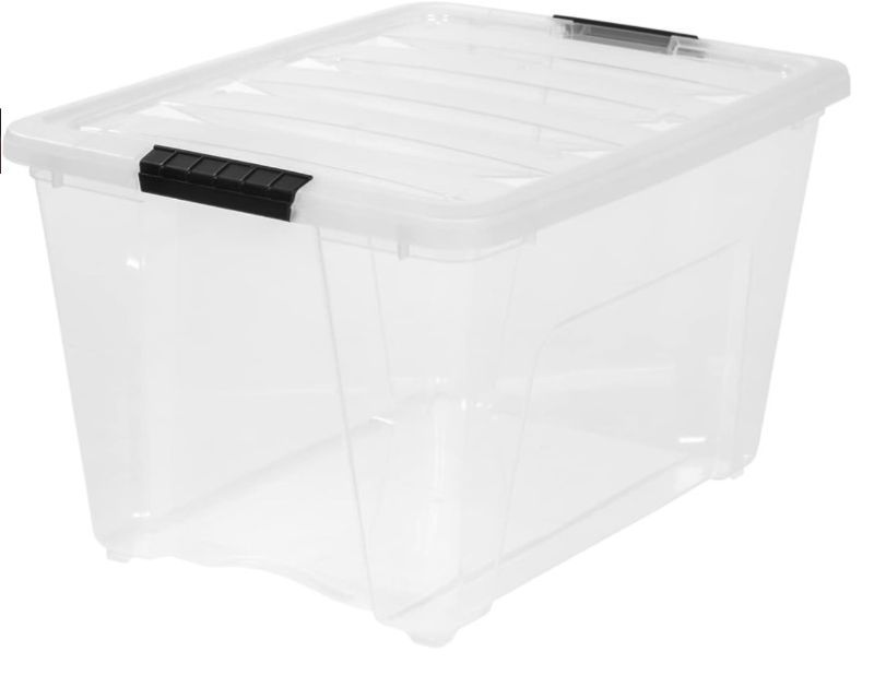 Photo 1 of IRIS USA 53 Qt. Plastic Storage Bin Tote Organizing Container with Durable Lid and Secure Latching Buckles, Stackable and Nestable, clear with Black Buckle f) 53 Qt.