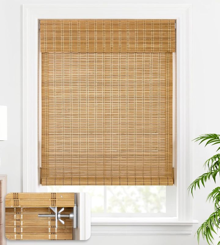 Photo 1 of LazBlinds Cordless Bamboo Blinds, Bamboo Roll Up Shades for Windows, Light Filtering Wood Window Blinds, Bamboo Roller Shades for Indoor Home- Blinds Size: 22 1/5'' W x 72'' H, Brown206