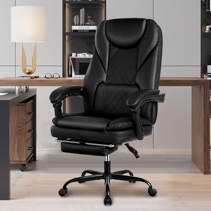Photo 1 of Guessky Executive Office Chair, Big and Tall Office Chair with Foot Rest Reclining Leather Chair High Back Home Office Desk Chair with Lumbar Support Ergonomic Office Chair with Padded Armrests(Brown)