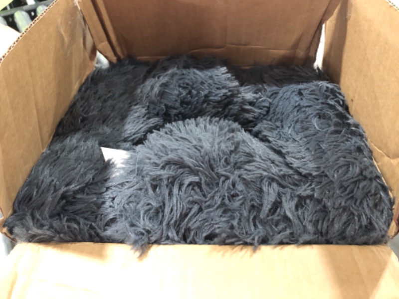 Photo 2 of Calming Dog Bed & Cat Bed, Anti-Anxiety Donut Dog Cuddler Bed, Warming Cozy Soft Dog Round Bed, Fluffy Faux Fur Plush Dog Cat Cushion bed for Small Medium Dogs and Cats (20"/24"/27"/30") 20" Navy Grey