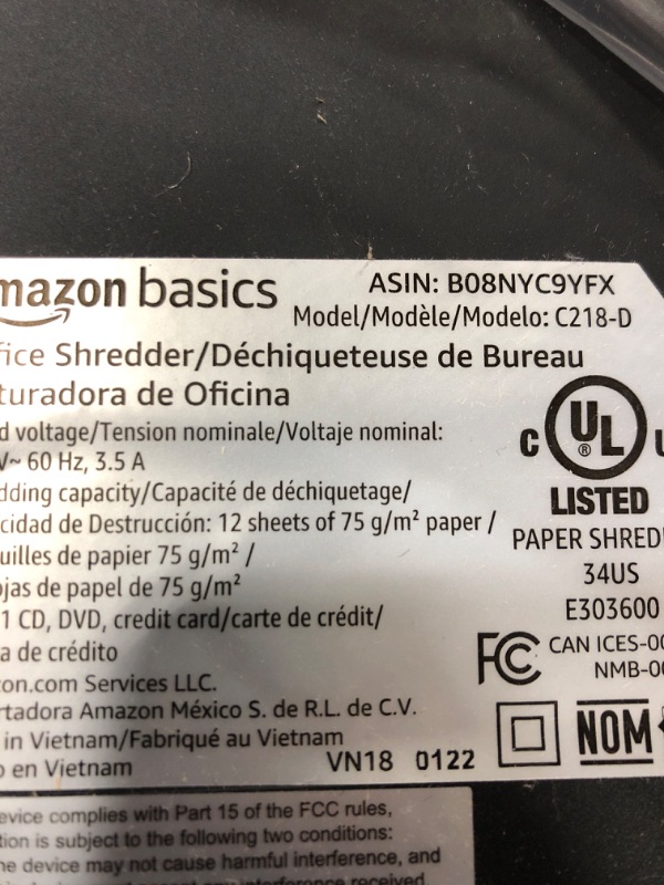 Photo 4 of Amazon Basics 12 Sheet (new model) Micro Cut Paper and Credit Card CD Shredder With 6 Gallon Bin, Black

