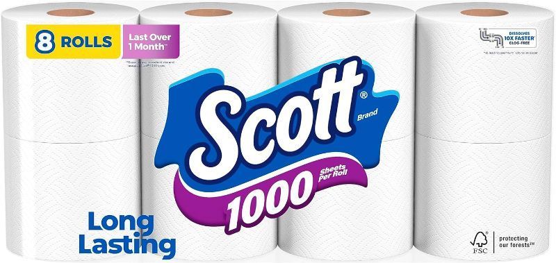 Photo 1 of Scott Trusted Clean Toilet Paper, 32 Regular Rolls, Septic-Safe Toilet Tissue, 1-Ply Rolls 8 Count 