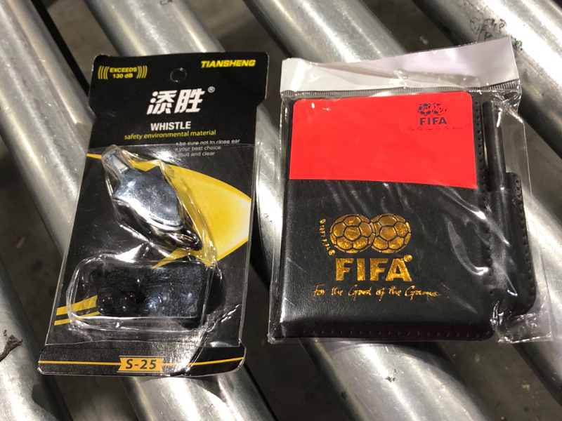 Photo 2 of Wrzbest Football Soccer Referee kit Linesman Flags,Referee Whistle,Toss Coin and Yellow Cards with Notebook - 4 in 1 Referee Accessories Set