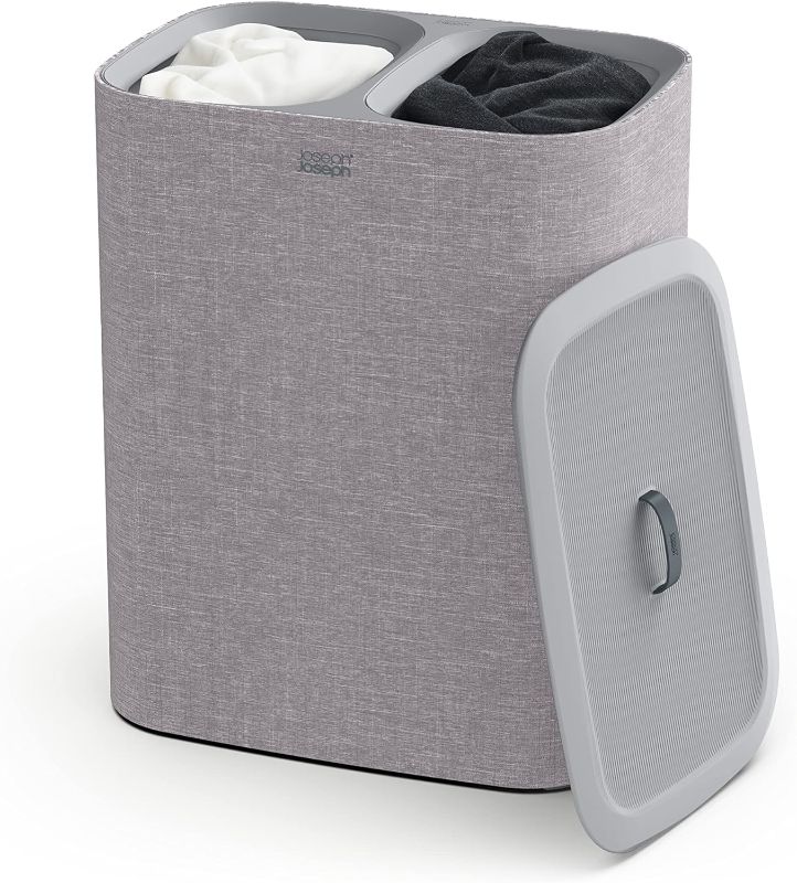 Photo 1 of Joseph Joseph Tota 90-liter Laundry Hamper Separation Basket with lid, 2 Removable Washing Bags with Handles - Grey
