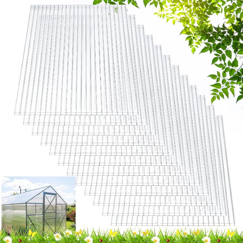 Photo 1 of 24 Pack Tatuo Polycarbonate Greenhouse Panels Polycarbonate Sheets Roof Panels Waterproof UV Protected Reinforced Cold Flexible Strong Impact and Shatterproof Panel for Greenhouse (4' x 2' x 0.16'') 24 4' x 2' x 0.16''
