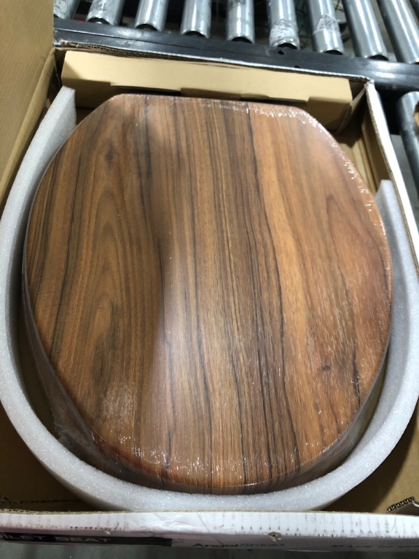 Photo 2 of Elongated Toilet Seat Molded Wood Toilet Seat with Quietly Close and Quick Release Hinges, Easy to Install also Easy to Clean by Angol Shiold (Elongated, Natural) Soft Close Natural
