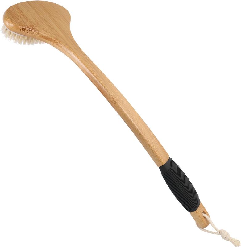 Photo 1 of Bamboo Back Scratcher for Men and Women, 22'' Oversized Body Scratcher with Curved Handle and Soft Wide Head, Effective Anti-Itch and Comfortable Massage, Ideal Gift for The Elderly, Pregnant Fine Brush Head