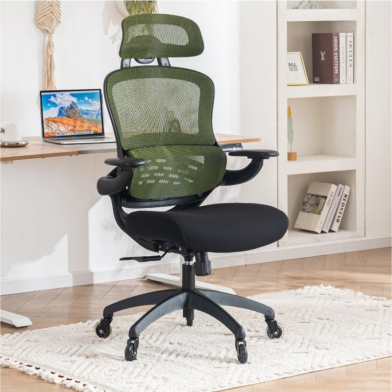 Photo 1 of YOUTASTE Ergonomic Office Chair Home Desk Chair Mesh Computer Chair with Adjustable Tilt Lock Executive Gaming Chair of Lumbar Support Swivel Rocking Gamer Chair Wheels Wide Padded Green