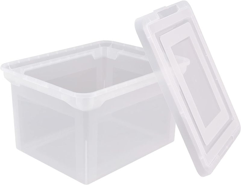Photo 1 of Generic (2 Pack) - Letter and Legal Plastic File Tote With Snap Lid And Built In Handles 18 in x 14.25 In x 10.87 In, Clear
Missing one lid