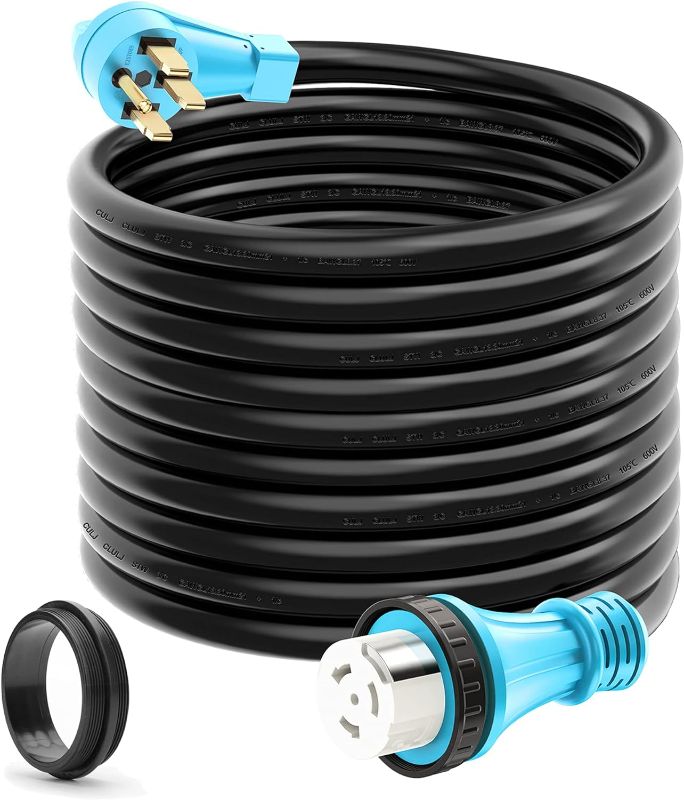 Photo 2 of CircleCord UL Listed 50 Amp 50 Feet RV/Generator Cord with Locking Connector, Heavy Duty 6/3+8/1 Gauge STW Wire, 14-50P Male and SS2-50R Twist Locking Female for RV Camper and Generator to House 