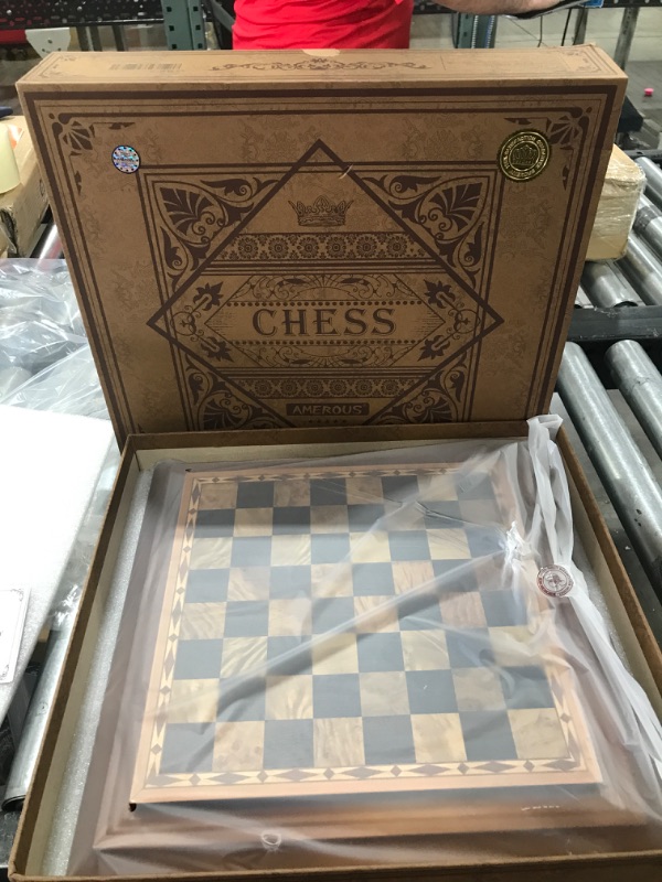 Photo 3 of AMEROUS 14 inches Wooden Chess Set with Metal Chess Pieces / 2.5'' King/Storage for Chessmen/Gift Package/Instructions/Classic Board Game
