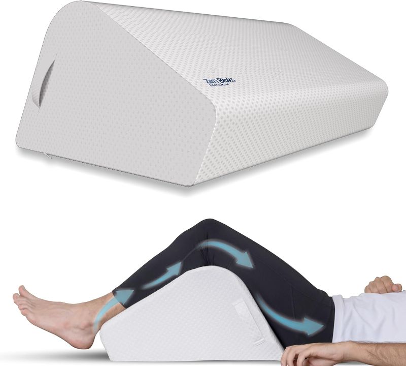Photo 1 of Leg Elevation Pillow Foam Wedge - Ergonomic Lower Back Pain Relief - Knee Bed Pillow for Leg Pain - Post Workout Recovery, Circulation, Firm Support, Plush Removable Cover (Large 11")