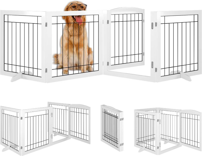 Photo 1 of Vantas Folding Pet Gate 144" Wide, 30" Tall No-Assembly Wooden Dog Gate with Door Walk Through, Freestanding Wire Pet Gate, Pet Puppy Safety Fence, with 2PCS Support 
Stock picture similar