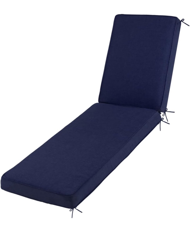 Photo 1 of Sundale Outdoor Water-Resistant Olefin Patio Chaise Lounge Cushions, Thick Durable Lounger Pad with Straps, Perfect for Yard, Garden, Poolside (Navy Blue, 80" W x 26" D x 4" T)