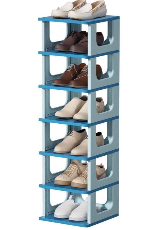 Photo 1 of HAIXIN 7-Tier Shoe Rack for Entryway, Closet, Small Shoe Slots Corner Shelf, Plastic Shoes Storage Cabinet DIY Cube Organizer, Space Saving Cubby Shoe Rack for Door, Dorm, Blue