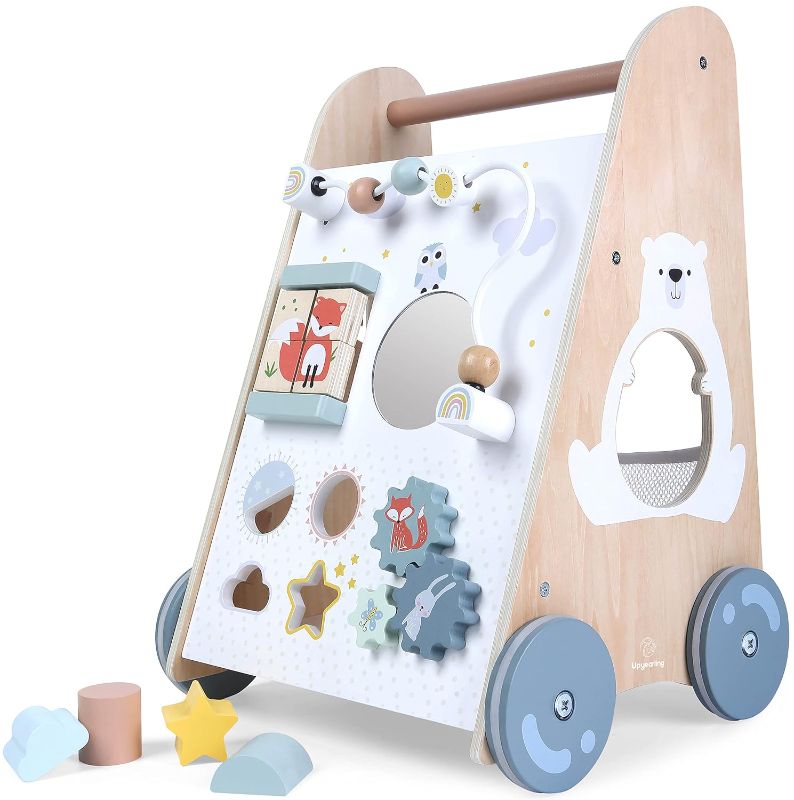 Photo 1 of Upyearling Baby Push Walker - Sit to Stand Learning Activity Walker for Boys and Girls, Easy to Grip Handle Wooden Walker, Built-in Toys and Activities, Promotes Motor Skills