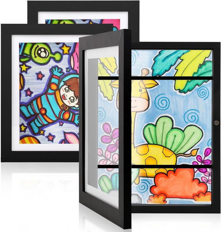 Photo 1 of WOMEDUAL 1 Pack Kids Art Frame Black 8.5x11 Front Opening Changeable Kids Artwork Frames for Hanging Wall, Drawing Frame Storage Holds 150 Pcs for Display, Photos, Crafts, Black