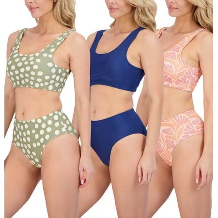 Photo 1 of Real Essentials 3 Pack: Womens 2-Piece Bikini Modest Teen Adult Athletic Beach Swimsuit Tankini - 2X