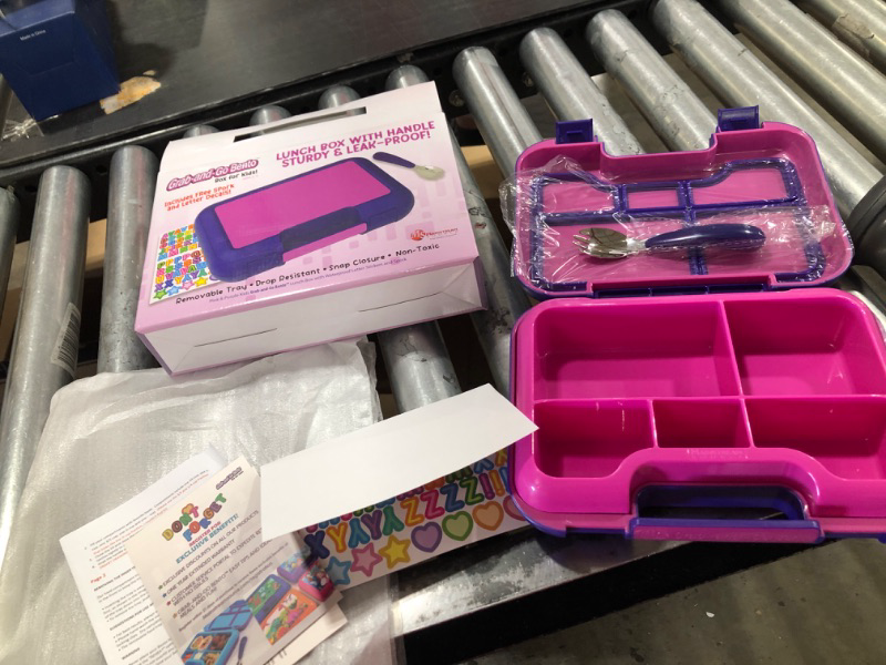 Photo 1 of Kids Grab-and-Go Bento Lunch Bento Box – Includes Removable Tray with 5 Compartments, Spork, & Name Stickers for the Ultimate Kids Lunch Box (Pink & Purple, Solid)