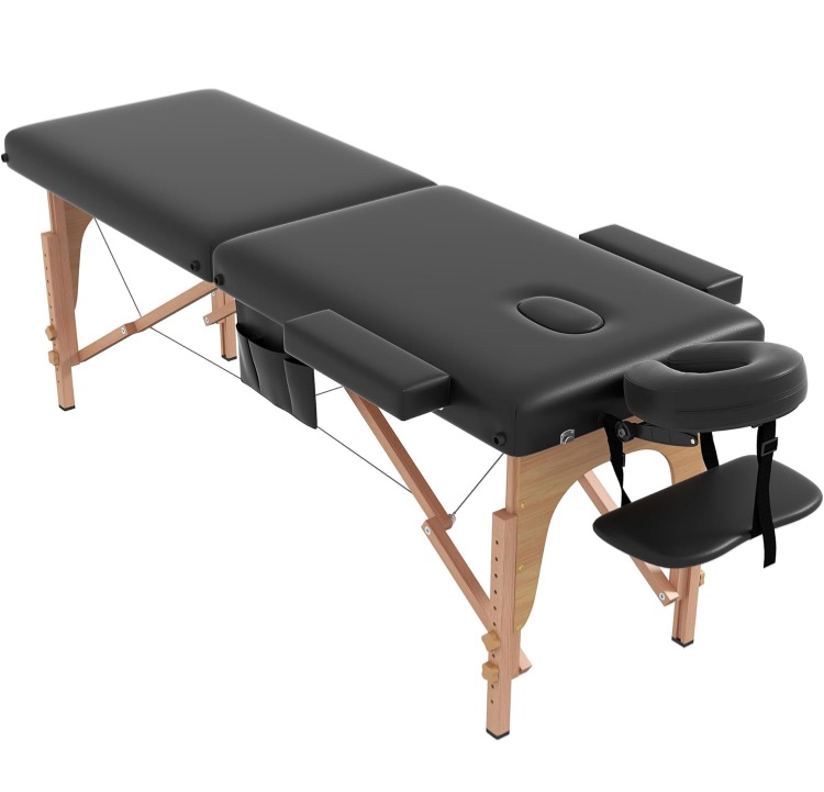 Photo 1 of civama Massage Table Massage Bed Portable, 29 LBs Light Weight 2 Section Foldable Tattoo Bed Facial Care Spa Lash Bed Height Adjustable Sturdy Wooden Frame with Accessories Carrying Bag, Black