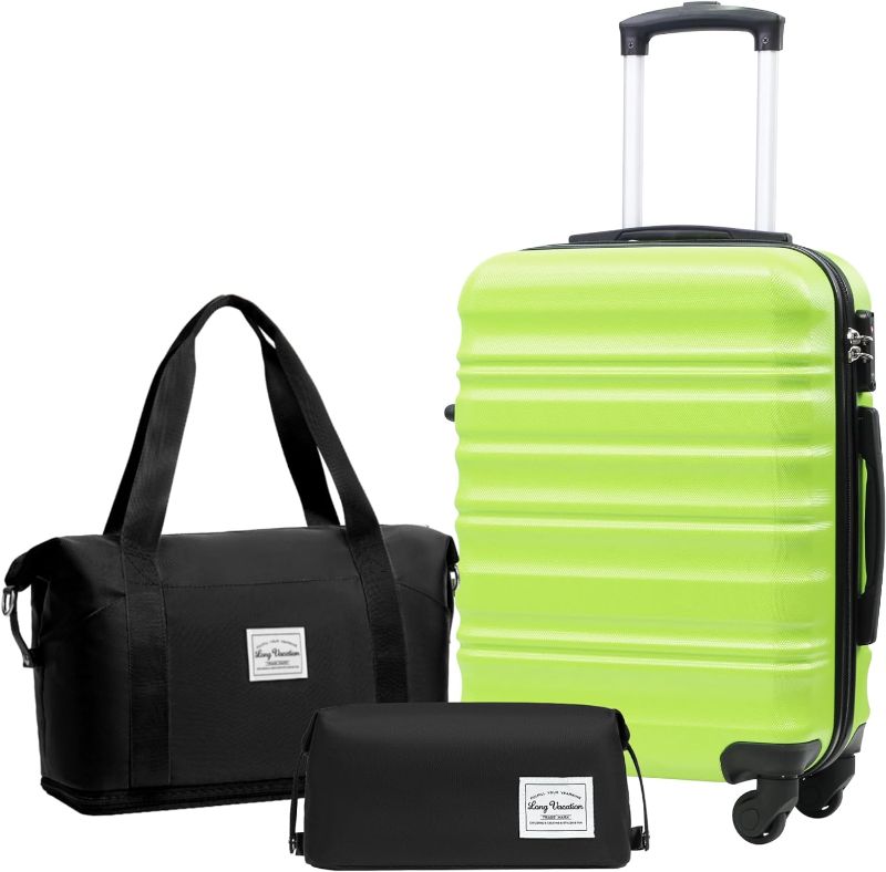 Photo 1 of LONG VACATION Luggage Sets 20 IN Carry on Suitcase ABS Handshell Luggage 3 Piece Set with TSA Lock Spinner Wheels (APPLE GREEN, 20-Inch) 
