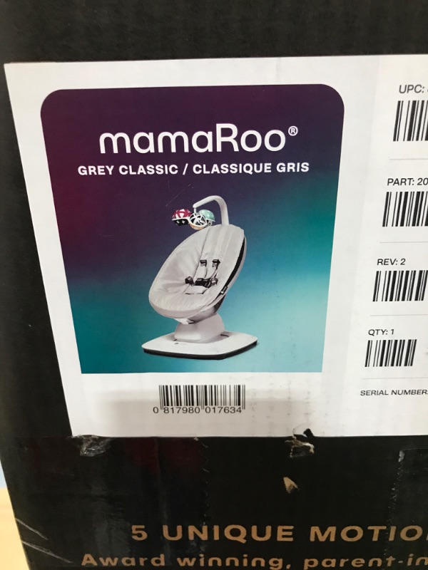 Photo 2 of 4moms MamaRoo Multi-Motion Baby Swing, Bluetooth Baby Swing with 5 Unique Motions, Grey Gray