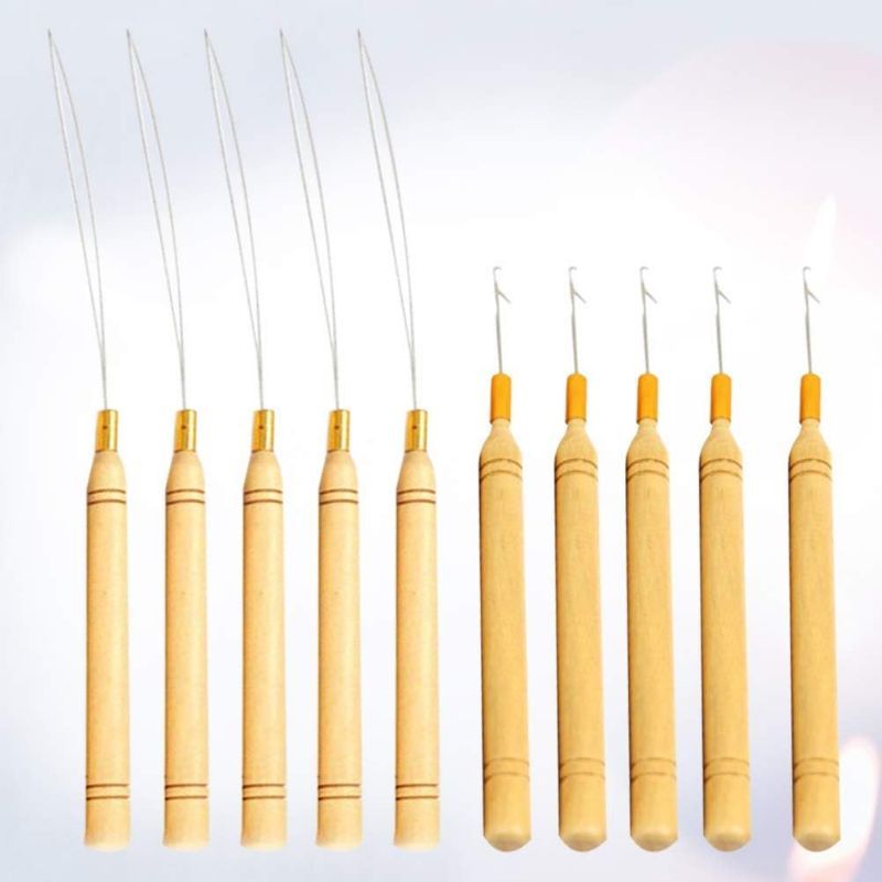Photo 1 of 10pcs Hook Needle Tools Crochet Needles for Hair Hook Crochet Needles Hair Extension Needle Threader Hair Pulling Needle Loop Needle for Hair Extensions Wig Wooden