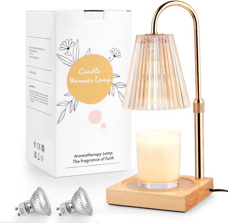 Photo 1 of Candle Warmer Lamp with Timer & Dimmer, Electric Candle Lamp Warmer for Jar Candles Adjustable Height, with 2 Bulbs, House Warming Gifts New Home Bedroom Decor, Mothers Day Gifts for Mom (Amber)