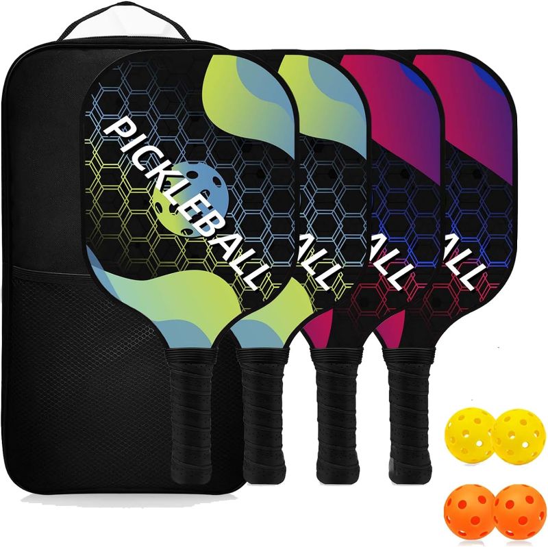 Photo 1 of Pickleball Paddles Set, Fiberglass Surface Non-Slip Grip with 4 Pickleball,Lightweight Carrying Bag for Beginners and Pros
