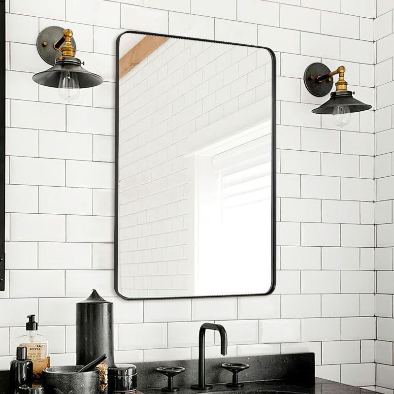 Photo 1 of ANDY STAR Wall Mirror for Bathroom, Mirror for Wall with Black Metal Frame 12" X 16", Decorative Wall Mirrors for Living Room,Bedroom, Glass Panel Rounded Corner Hangs Horizontal Or Vertical
