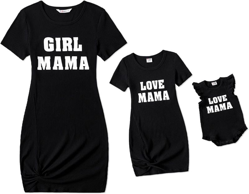 Photo 1 of 8-9yrs PATPAT Mommy and Me Matching Outfits Short-Sleeve Crewneck Bodycon T-Shirt Dresses for Women and Girls
