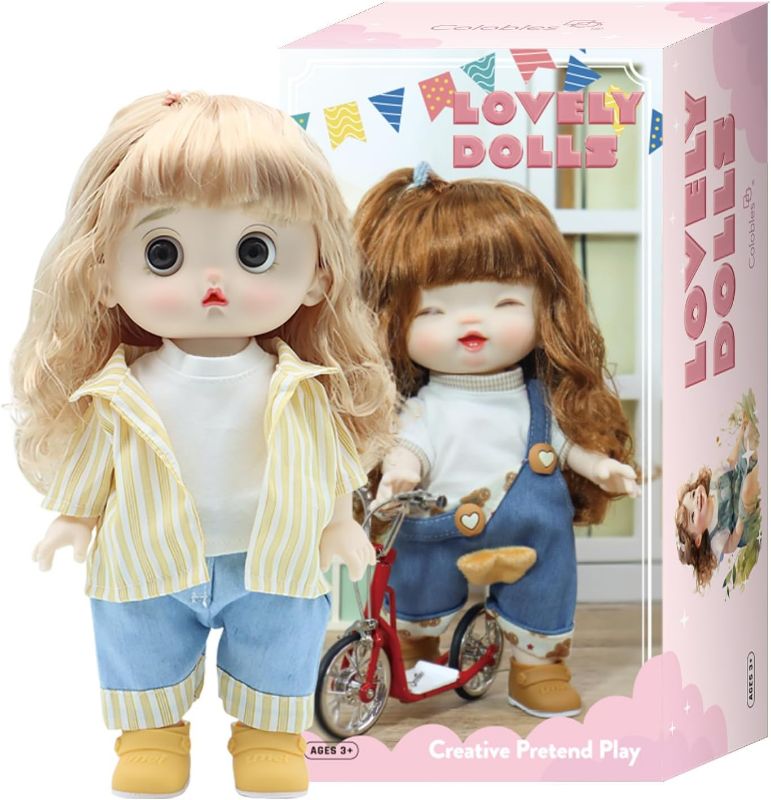 Photo 1 of 11-inch Poseable Fashion Doll - Dolls with Golden Hair, Wearing a White T-Shirt, Jeans, Suitable for Girls Age 3 & Up?Doll Gift Set?
