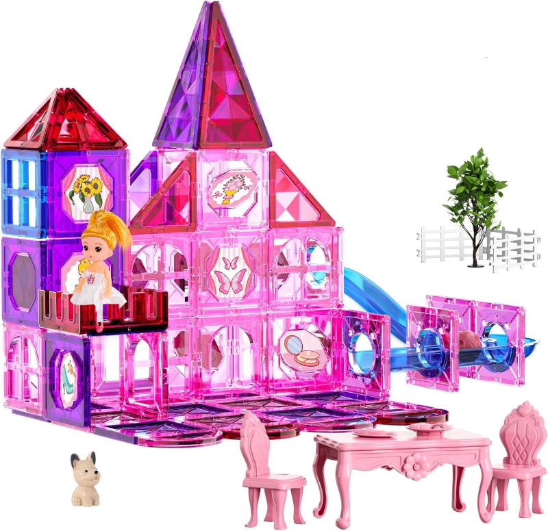 Photo 1 of 111PCS Magnetic Building Tiles with Dolls Princess House Toys for Girls, Educational Activity Preschool Birthday Gifts for 3 4 5 Year Old Girls, Building Stem Toys for Kids Toddlers Ages 3-5
