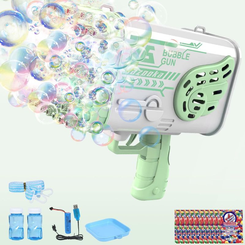 Photo 1 of Bazooka Bubble Gun, Bubble Machine Gun with 76 Holes & Led Lights,Gaint Bubble Blower Bubble Maker for Party Wedding Outdoor Indoor Toy with Refill Solution Gift for Kids Boys Girls Adults, Green