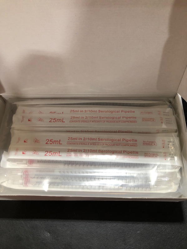 Photo 2 of 25mlSerological Pipette/red 12.28” Individually Packaged sterile Laboratory Grade Disposable polystyrene sterile serological pipettes Cell Treatment Graduated Pipette (50 Pieces/Box)