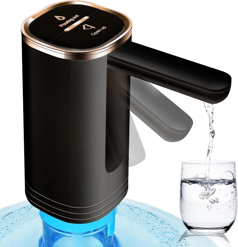 Photo 1 of GALASALA 5 Gallon Water Dispenser USB Rechargeable, Foldable Automatic Water Dispenser with 2 Food Grade Silicone Tubes, Remove The Adapter Ring Before Use, for 1-5 Gallon Bottles (Black)