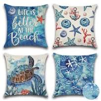 Photo 1 of Ohok Outdoor Waterproof Pillow Covers 18x18 Set of 4 Farmhouse Decor Pillow Covers Flowers Live Bloom Outdoor Patio Throw Pillow Covers for Patio Funiture Garden Bed Couch Sofa (Ocean)