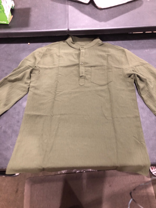 Photo 1 of Runcati Mens Casual Henley Shirt 3/4 Sleeve Band Collar Summer Beach Hippie Shirt with Pocket Medium