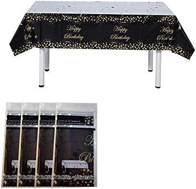 Photo 1 of tkgkhk 4 pcs plastic tablecloths for rectangle table gold dot star table covers waterproof disposable black party tablecloth decorations for birthday party