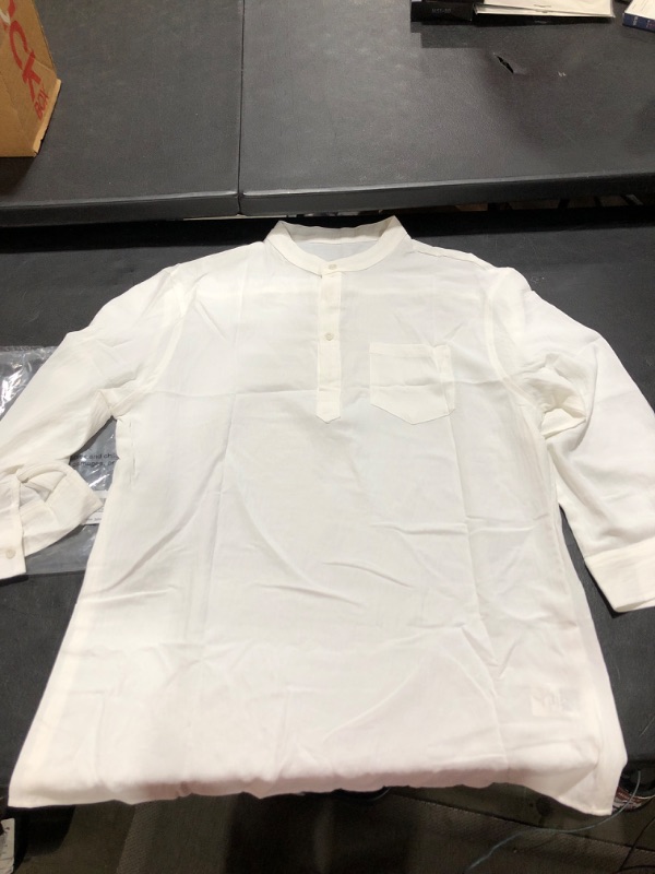 Photo 2 of Runcati Mens Casual Henley Shirt 3/4 Sleeve Band Collar Summer Beach Hippie Shirt with Pocket Medium White