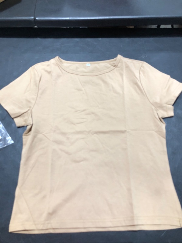 Photo 2 of Uvog Womens Summer Short Sleeve Crop Tops Slim Fit Basic Tee Round Neck Fitted T-Shirts Going Out Y2K X-Large Khaki