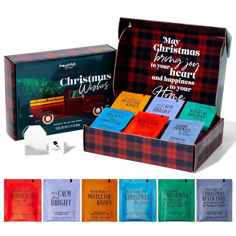 Photo 1 of Thoughtfully Gourmet, Christmas Wishes Tea Gift Set, Tea Sampler Includes 6 Flavors of Tea with Holiday Quotes, Great Holiday Gifts for All, Set of 90