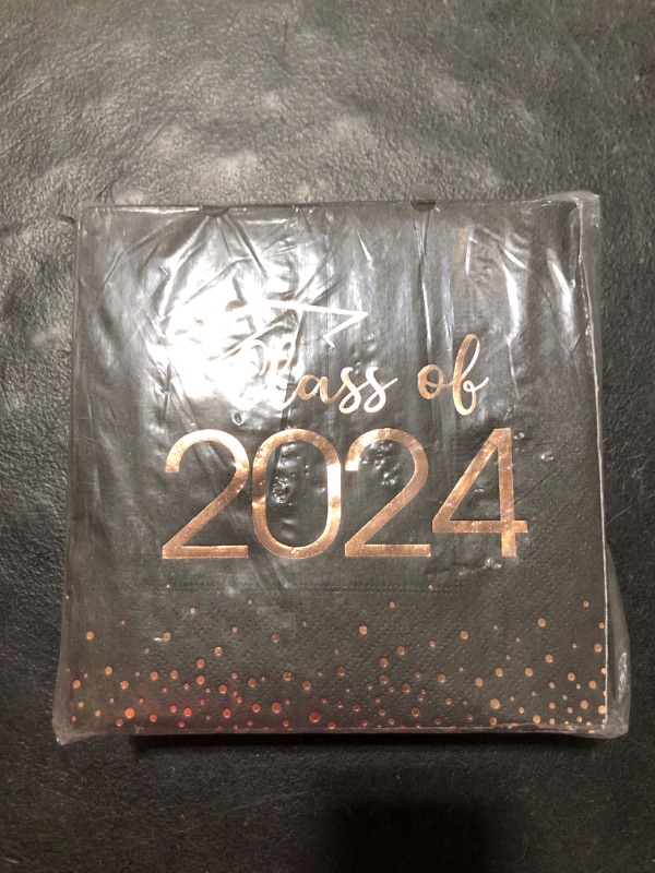 Photo 2 of 100Pcs Class of 2024 Graduation Napkins, Disposable Congrats Grad Paper Cocktail Napkins Square Foil Dot Hand Towels for 2024 School University College Graduation Party Decorations?Black Rosegold? Black Rosegold 100pcs