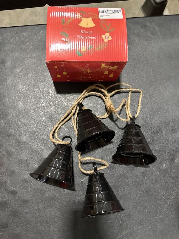 Photo 2 of Styleonme Decor Bells, Christmas Bell, Metal Indoor and Outdoor Blessing Bells, 4-Piece Set of Harmonious Bells, Vintage Handmade and Rustic Lucky Christmas Bells Hanging on a Rope 4.4" x 3.7" 4 Piece Black