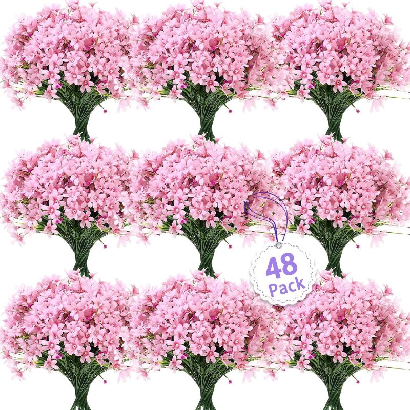 Photo 1 of 48 Bundles Artificial Daffodils Flowers for Outdoor UV Resistant Fake Plastic Daffodils No Fade Faux Realistic Flowers Artificial Plants for Indoor Outside Garden Wedding Bouquet Home(Pink)
