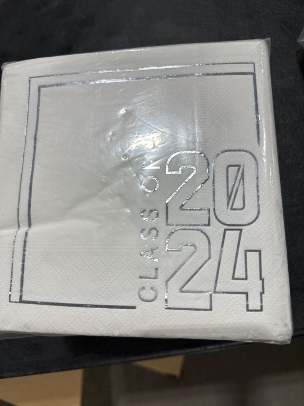 Photo 2 of 200pcs Class of 2024 Graduation Napkin Congrats Grad Napkins Disposable Paper Square Cocktail Napkins for 2024 High School University College Graduation Party Decorations?White Sliver? White Sliver 200pcs