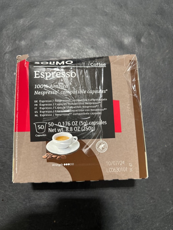 Photo 2 of Amazon Brand - Solimo Espresso Capsules, Medium Roast, Compatible with Original Brewers, Pack of 1x50 Capsule (50 count)