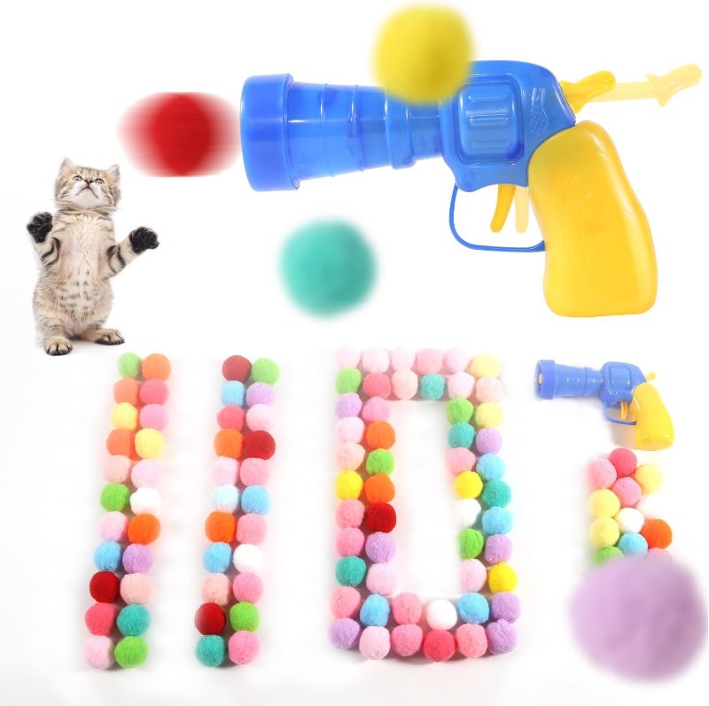 Photo 1 of 110 Balls Cat Toy Gun Launcher, 1.2" Plush Balls for Interactive Play & Hunting Instinct, Cat Toy Ball Launcher Gun for Cats, Cat Fetch Toy Gun Shooter, Cat Toys Interactive for Indoor Cats
