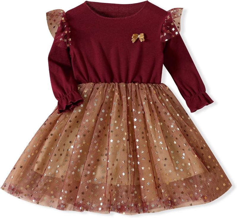 Photo 1 of PATPAT Toddler Girl Dress: Long Sleeve Mesh Tutu Skirt with Floral&Bowknot, Party Dresses 3YEARS